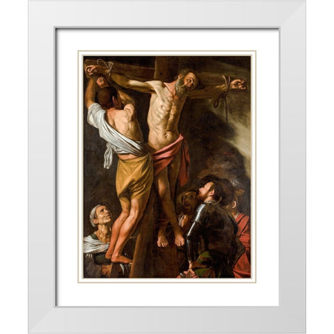 The Crucifixion of Saint Andrew White Modern Wood Framed Art Print with Double Matting by Caravaggio