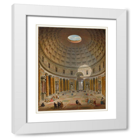 Interior of the Pantheon, Rome White Modern Wood Framed Art Print with Double Matting by Panini, Giovanni Paolo