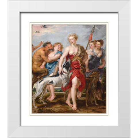 Diana and Her Nymphs Departing for the Hunt White Modern Wood Framed Art Print with Double Matting by Rubens, Peter Paul