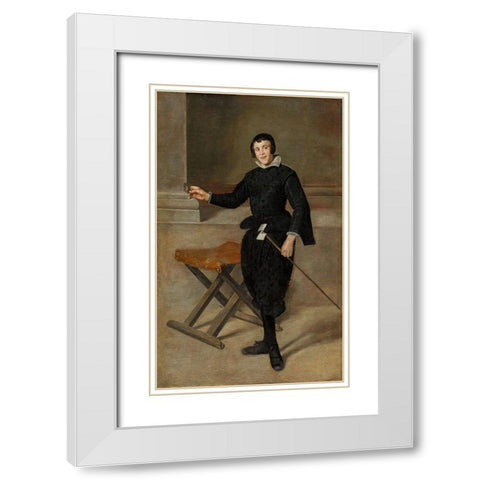 Portrait of the Jester Calabazas White Modern Wood Framed Art Print with Double Matting by Velazquez, Diego