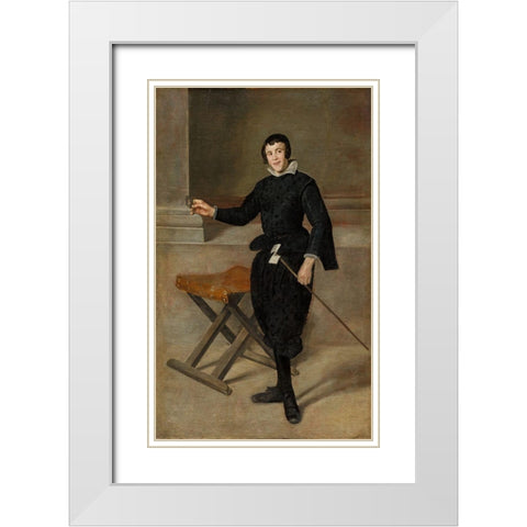 Portrait of the Jester Calabazas White Modern Wood Framed Art Print with Double Matting by Velazquez, Diego