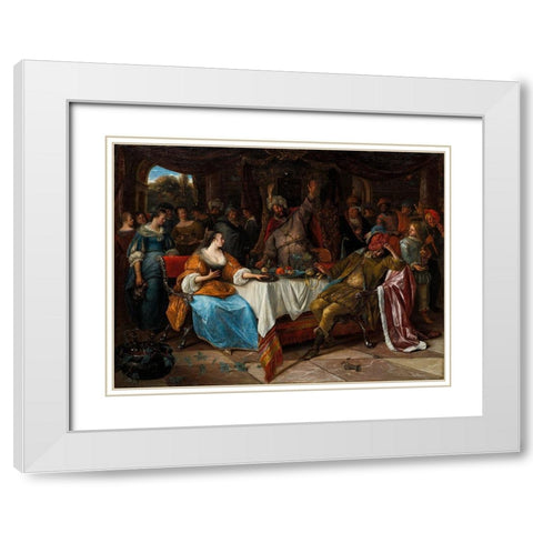Esther, Ahasuerus, and Haman White Modern Wood Framed Art Print with Double Matting by Steen, Jan