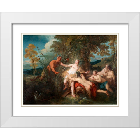 Pan and Syrinx White Modern Wood Framed Art Print with Double Matting by de Troy, Jean Francois