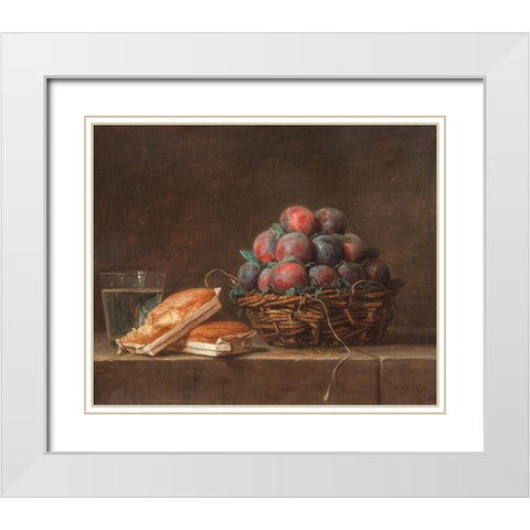 Basket of Plums White Modern Wood Framed Art Print with Double Matting by Vallayer-Coster, Anne