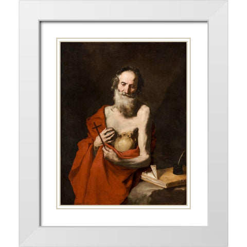 Saint Jerome White Modern Wood Framed Art Print with Double Matting by Ribera, Jusepe de