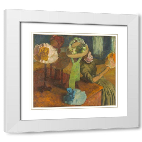 The Millinery Shop White Modern Wood Framed Art Print with Double Matting by Degas, Edgar