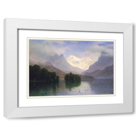 Mountain Scene White Modern Wood Framed Art Print with Double Matting by Bierstadt, Albert