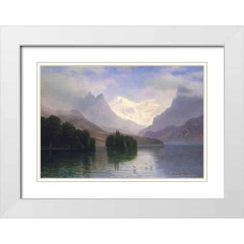 Mountain Scene White Modern Wood Framed Art Print with Double Matting by Bierstadt, Albert