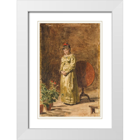 Young Girl Meditating 1877 White Modern Wood Framed Art Print with Double Matting by Eakins, Thomas