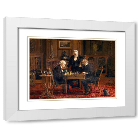 The Chess Players 1876 White Modern Wood Framed Art Print with Double Matting by Eakins, Thomas