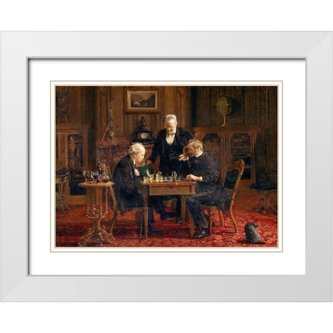 The Chess Players 1876 White Modern Wood Framed Art Print with Double Matting by Eakins, Thomas