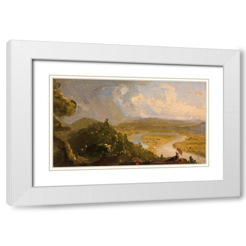 Sketch for View from Mount Holyoke, Northampton, Massachusetts, after a Thunderstorm (The Oxbow) White Modern Wood Framed Art Print with Double Matting by Cole, Thomas