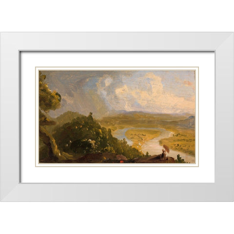 Sketch for View from Mount Holyoke, Northampton, Massachusetts, after a Thunderstorm (The Oxbow) White Modern Wood Framed Art Print with Double Matting by Cole, Thomas