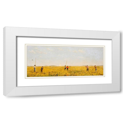 Pushing for Rail White Modern Wood Framed Art Print with Double Matting by Eakins, Thomas