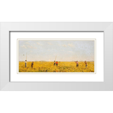 Pushing for Rail White Modern Wood Framed Art Print with Double Matting by Eakins, Thomas