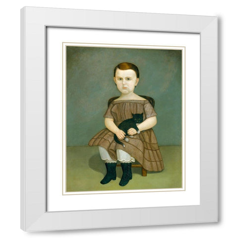 Martha Bartlett with Kitten White Modern Wood Framed Art Print with Double Matting by American 1860