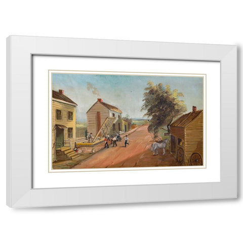 House Raising White Modern Wood Framed Art Print with Double Matting by Chappel, William P.