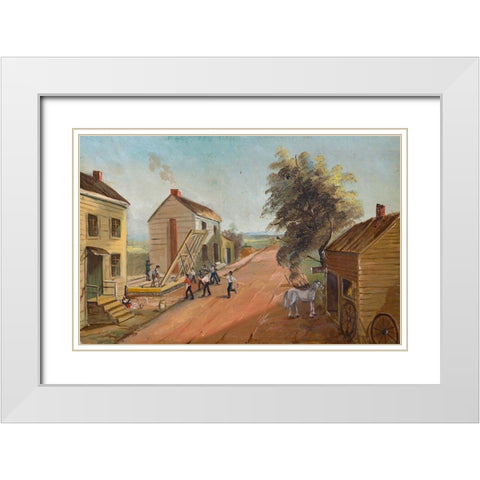 House Raising White Modern Wood Framed Art Print with Double Matting by Chappel, William P.