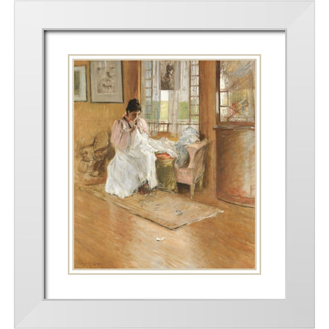 For the Little One White Modern Wood Framed Art Print with Double Matting by Chase, William Merritt