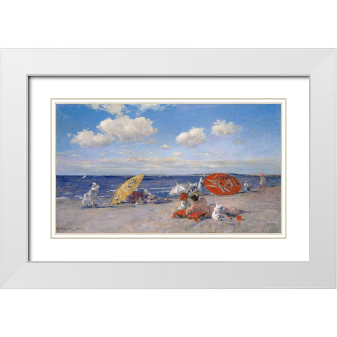 At the Seaside White Modern Wood Framed Art Print with Double Matting by Chase, William Merritt