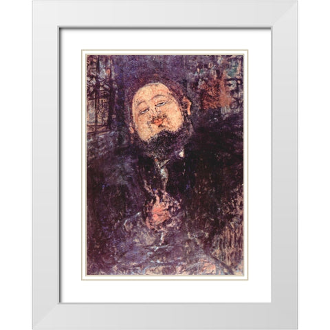 Portrait of Diego Rivera White Modern Wood Framed Art Print with Double Matting by Modigliani, Amedeo