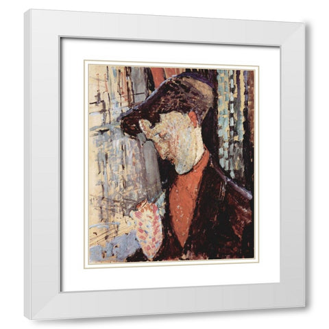Portrait of Frank Burty Haviland White Modern Wood Framed Art Print with Double Matting by Modigliani, Amedeo