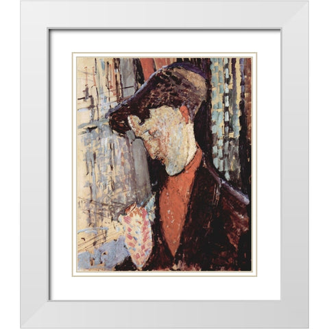 Portrait of Frank Burty Haviland White Modern Wood Framed Art Print with Double Matting by Modigliani, Amedeo