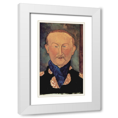Man with blue scarf White Modern Wood Framed Art Print with Double Matting by Modigliani, Amedeo