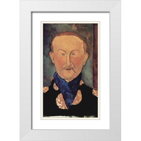 Man with blue scarf White Modern Wood Framed Art Print with Double Matting by Modigliani, Amedeo