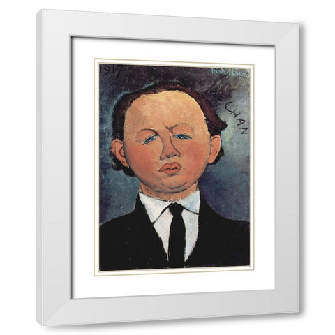 Portrait of Mechan White Modern Wood Framed Art Print with Double Matting by Modigliani, Amedeo