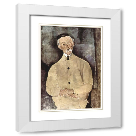 Portrait of Monsieur Lepoutre White Modern Wood Framed Art Print with Double Matting by Modigliani, Amedeo