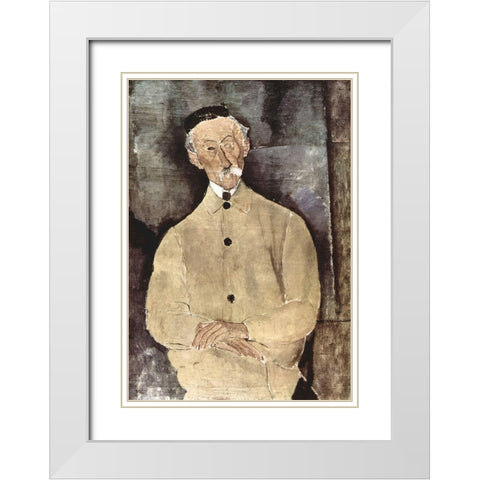 Portrait of Monsieur Lepoutre White Modern Wood Framed Art Print with Double Matting by Modigliani, Amedeo