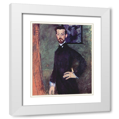Portrait of Paul Alexander standing White Modern Wood Framed Art Print with Double Matting by Modigliani, Amedeo
