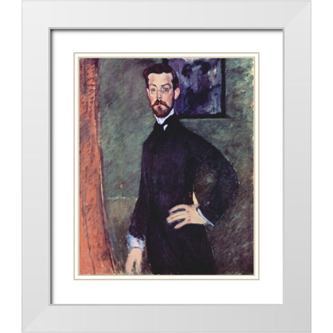 Portrait of Paul Alexander standing White Modern Wood Framed Art Print with Double Matting by Modigliani, Amedeo