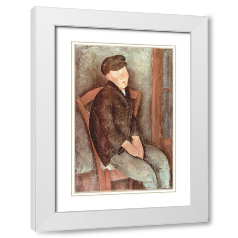 Seated boy in hat White Modern Wood Framed Art Print with Double Matting by Modigliani, Amedeo