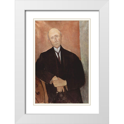 Man in black jacket White Modern Wood Framed Art Print with Double Matting by Modigliani, Amedeo