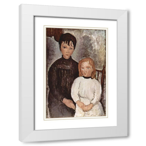 Seated Children White Modern Wood Framed Art Print with Double Matting by Modigliani, Amedeo