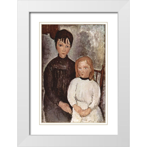 Seated Children White Modern Wood Framed Art Print with Double Matting by Modigliani, Amedeo