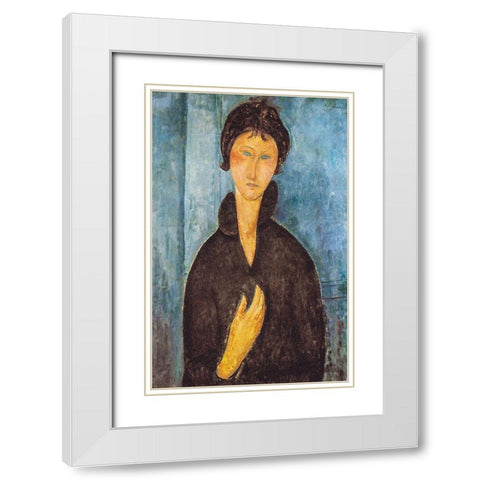 Die Frau mit blauen Augen White Modern Wood Framed Art Print with Double Matting by Modigliani, Amedeo