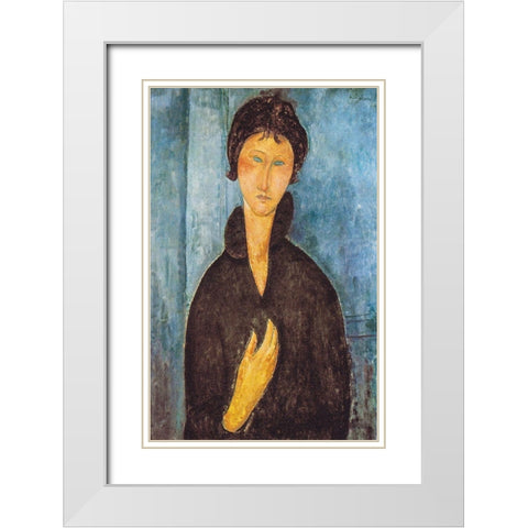Die Frau mit blauen Augen White Modern Wood Framed Art Print with Double Matting by Modigliani, Amedeo