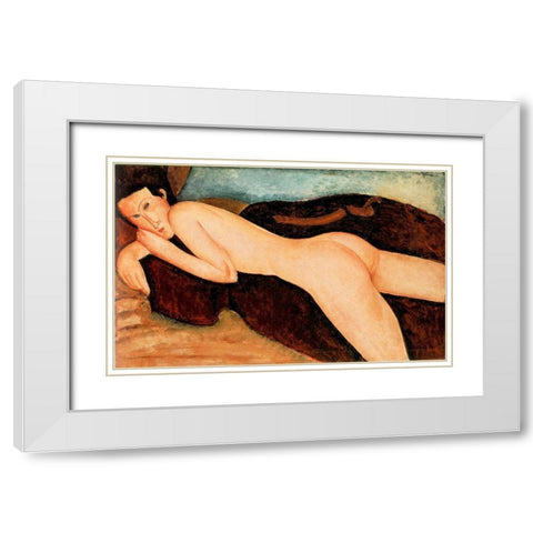 Reclining Nude from the Back White Modern Wood Framed Art Print with Double Matting by Modigliani, Amedeo