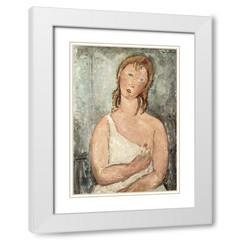 Girl in the shirt (Red-haired girl) White Modern Wood Framed Art Print with Double Matting by Modigliani, Amedeo