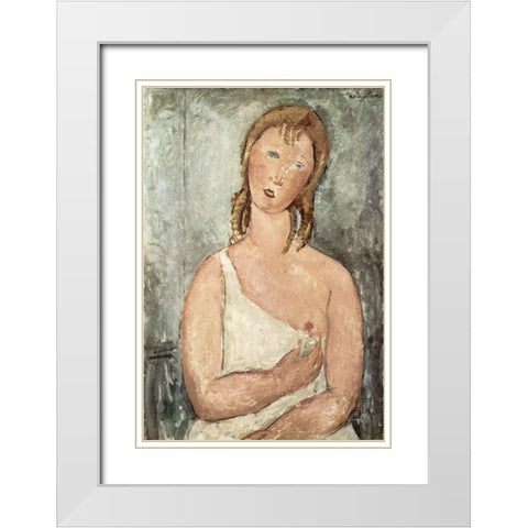 Girl in the shirt (Red-haired girl) White Modern Wood Framed Art Print with Double Matting by Modigliani, Amedeo