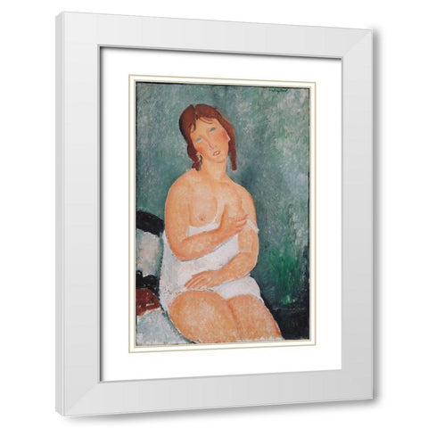 Junge Frau im Hemd White Modern Wood Framed Art Print with Double Matting by Modigliani, Amedeo