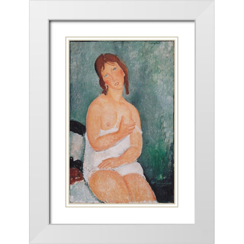 Junge Frau im Hemd White Modern Wood Framed Art Print with Double Matting by Modigliani, Amedeo