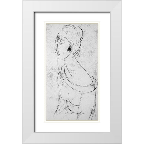 Sketch of Jeanne White Modern Wood Framed Art Print with Double Matting by Modigliani, Amedeo