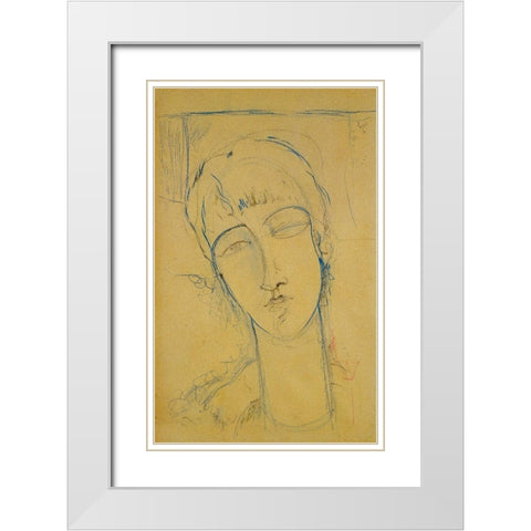 Ritratto di Donna Rossa White Modern Wood Framed Art Print with Double Matting by Modigliani, Amedeo