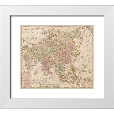 Bowles map of Asia White Modern Wood Framed Art Print with Double Matting by Vintage Maps
