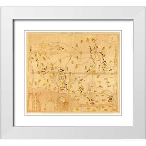 Musashi Village(Edo) White Modern Wood Framed Art Print with Double Matting by Vintage Maps