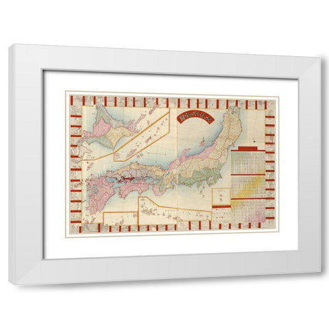 Japan with Points of Interest and table of Counties White Modern Wood Framed Art Print with Double Matting by Vintage Maps